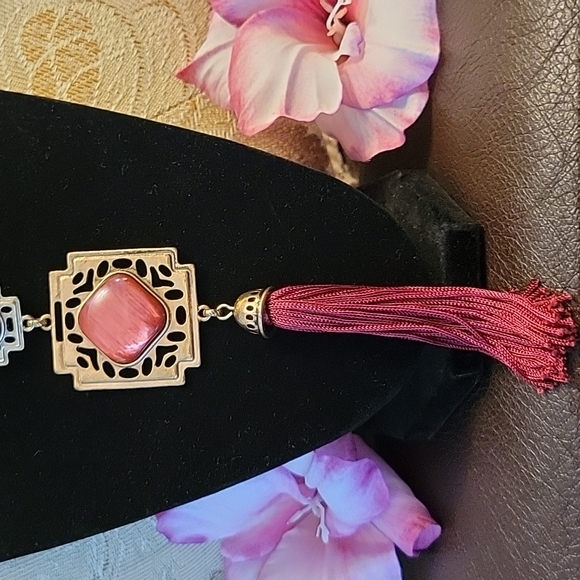 Costume Jewelry Necklace with Purple Stones and Purple Tassels 💜 - Picture 3 of 8